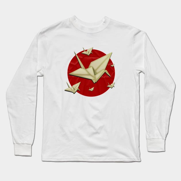 Origami Cranes Over Japan Long Sleeve T-Shirt by barrettbiggers